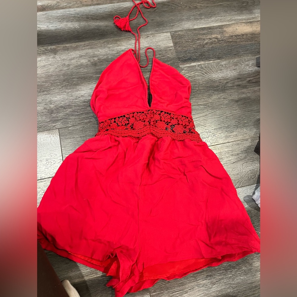 Red Halter Strapped Romper